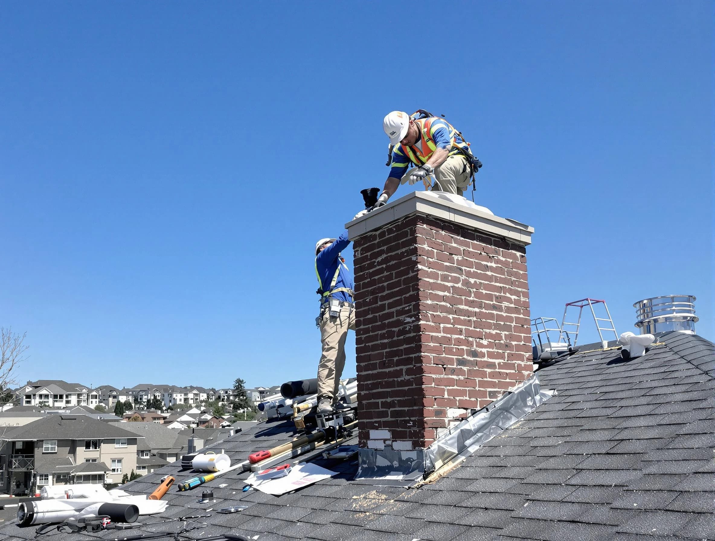 Bridgewater Chimney Sweep repairing a chimney crown in Bridgewater, MA