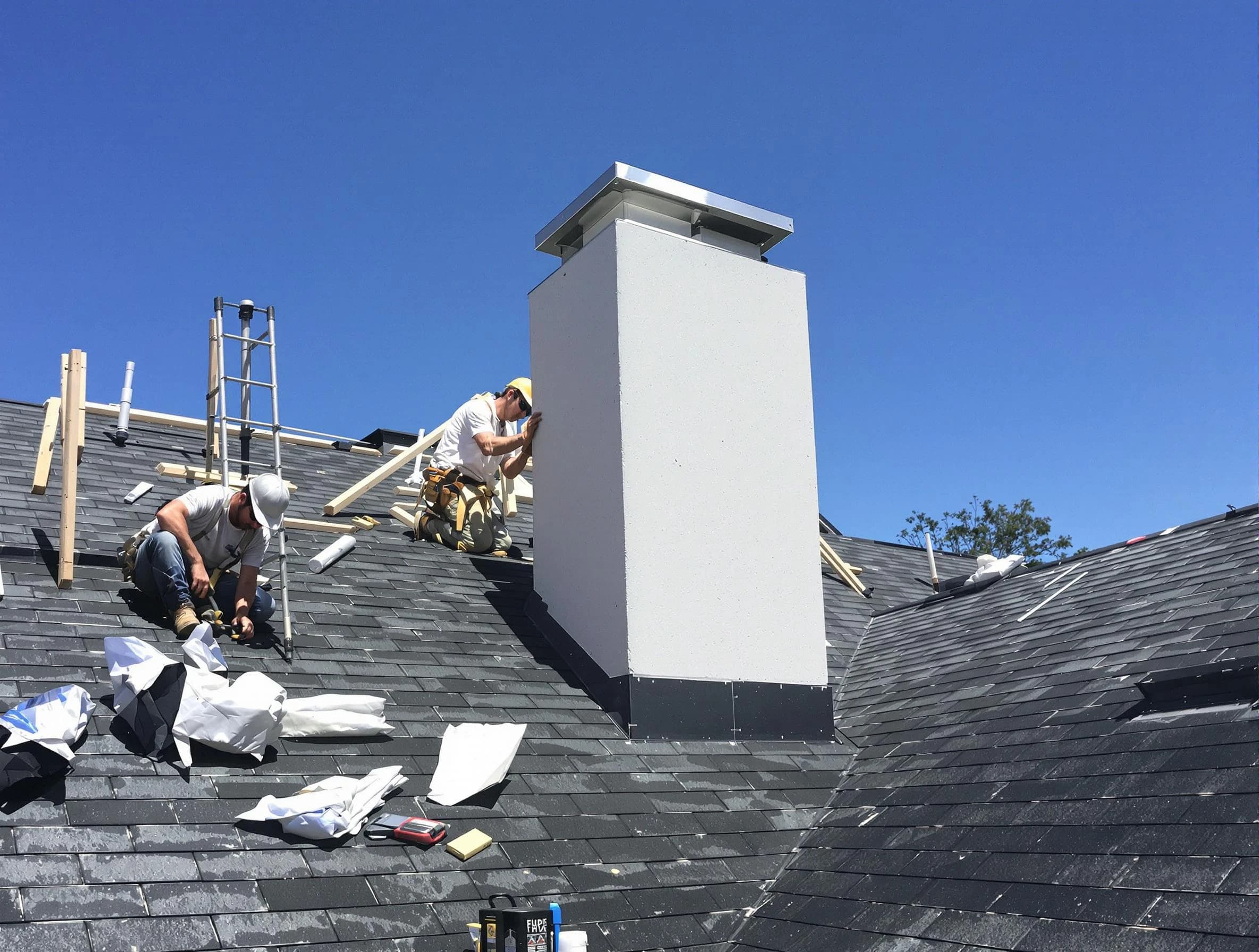 Bridgewater Chimney Sweep crew installing a new chimney in Bridgewater, MA