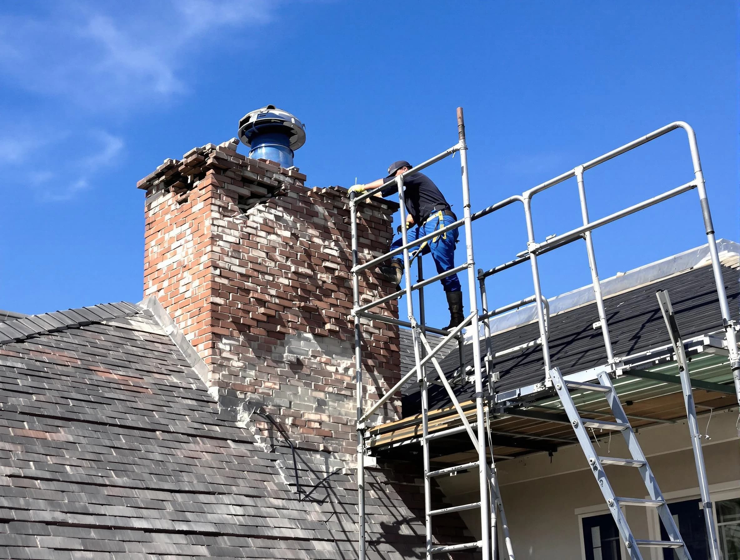 Rebuilding a chimney structure by Bridgewater Chimney Sweep in Bridgewater, MA