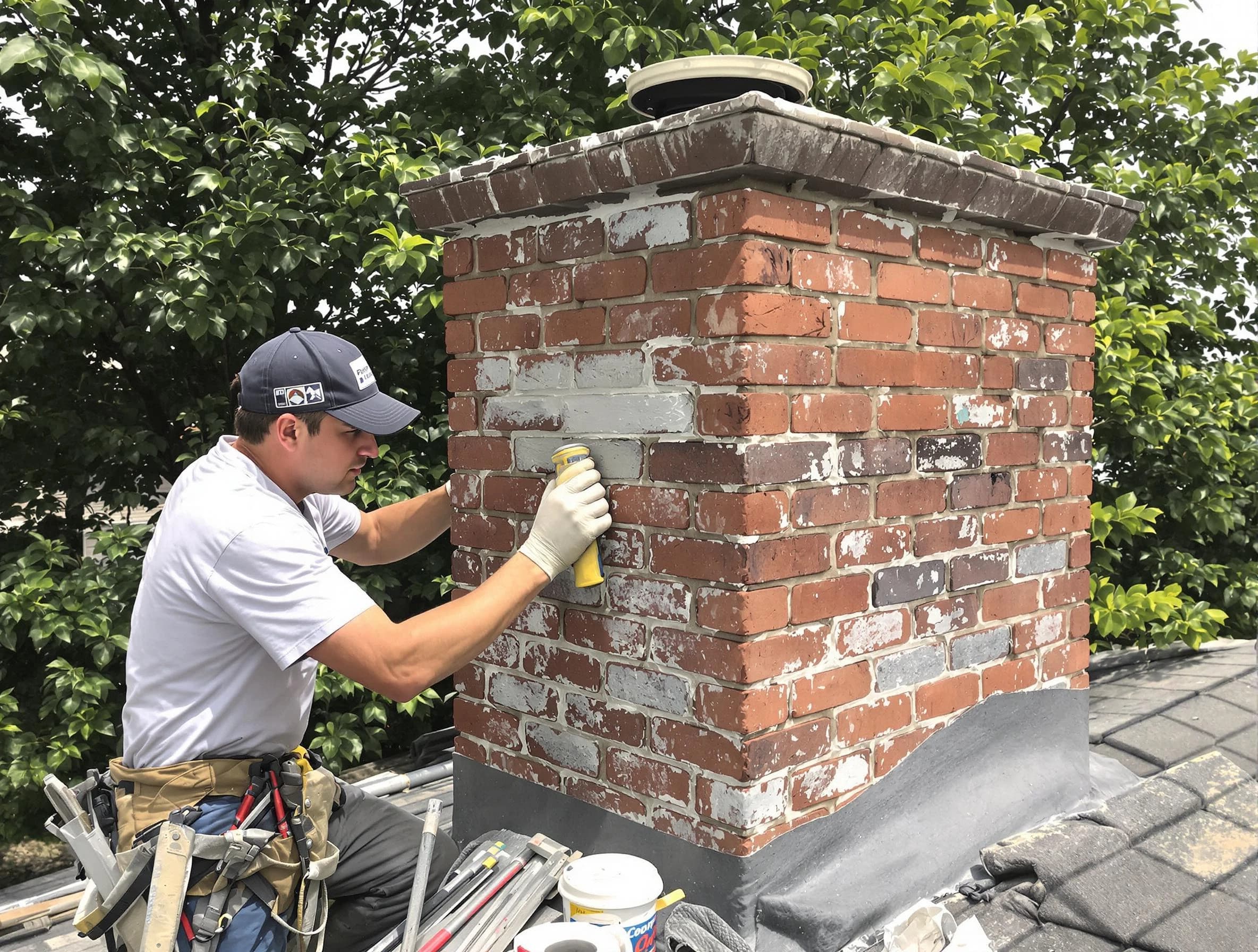 Bridgewater Chimney Sweep restoring an aging chimney in Bridgewater, MA
