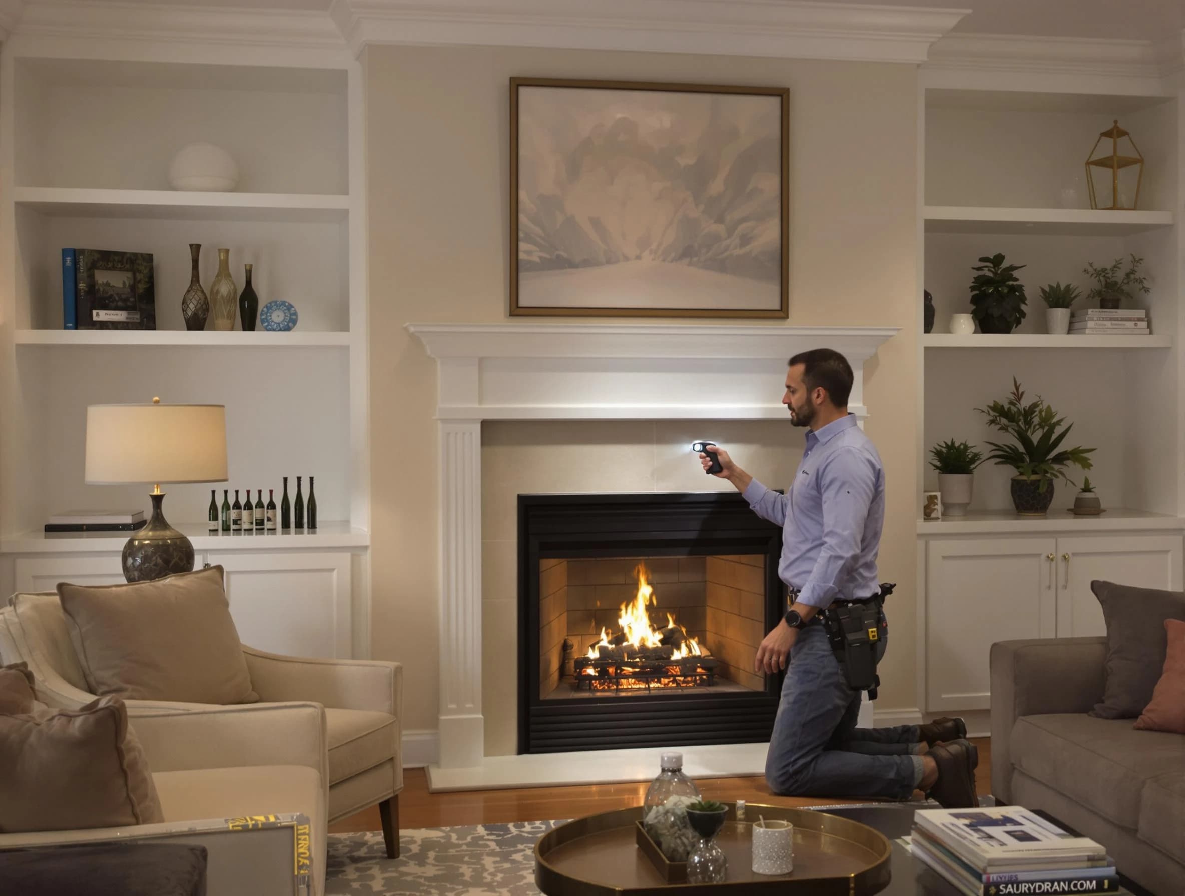 Bridgewater Chimney Sweep conducting a fireplace safety inspection in Bridgewater, MA