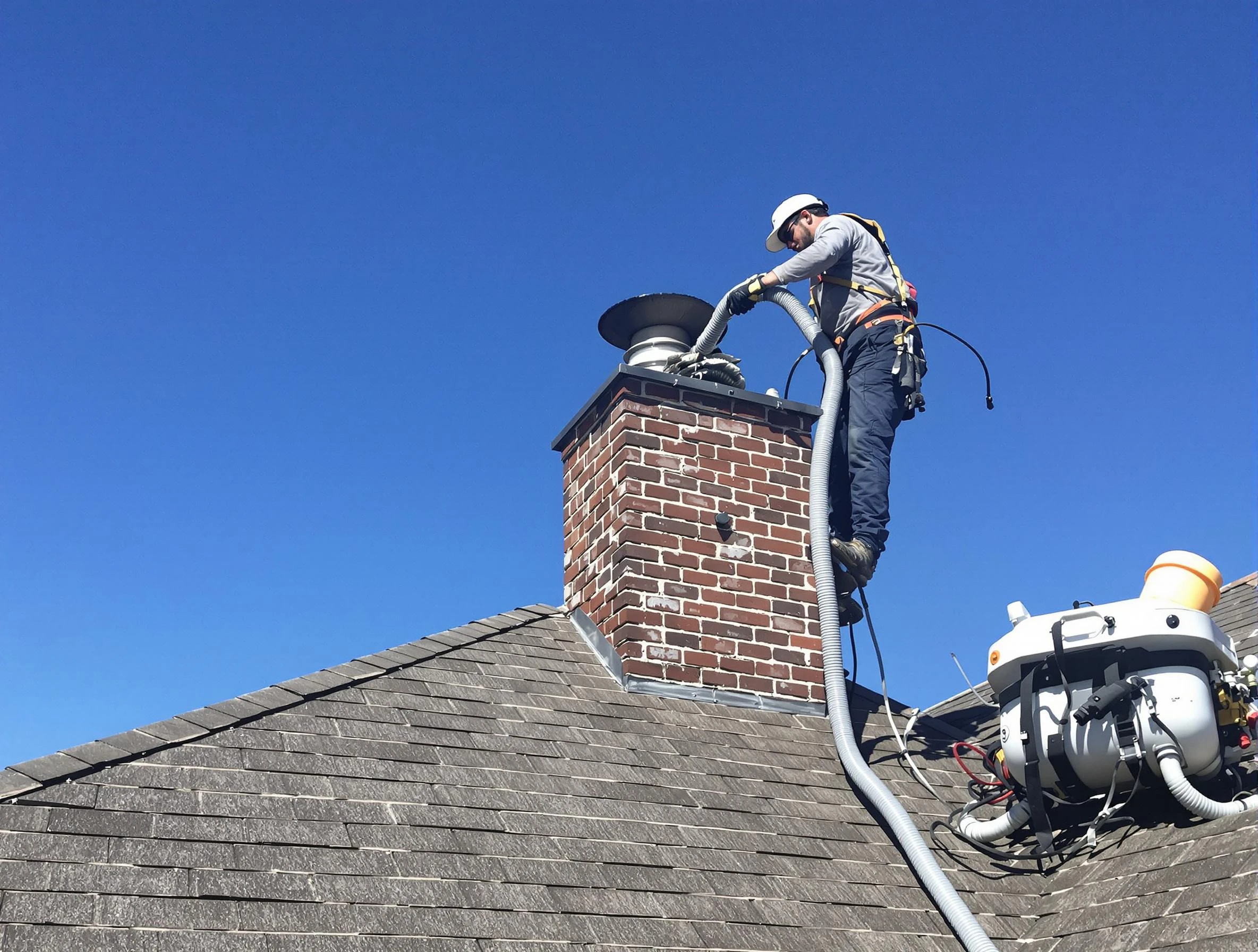 Dedicated Bridgewater Chimney Sweep team member cleaning a chimney in Bridgewater, MA