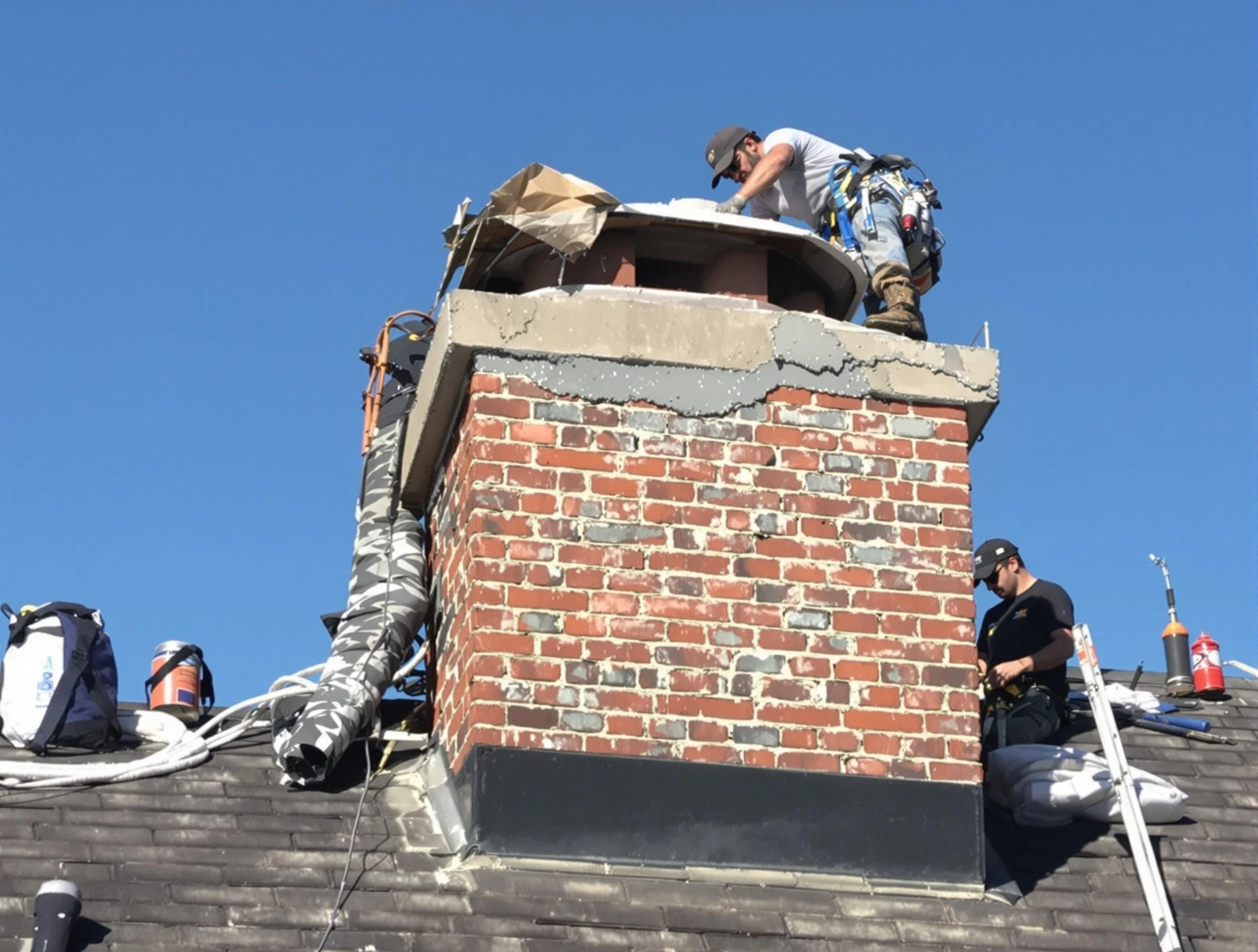 Bridgewater Chimney Sweep installing a custom chimney crown in Bridgewater, MA