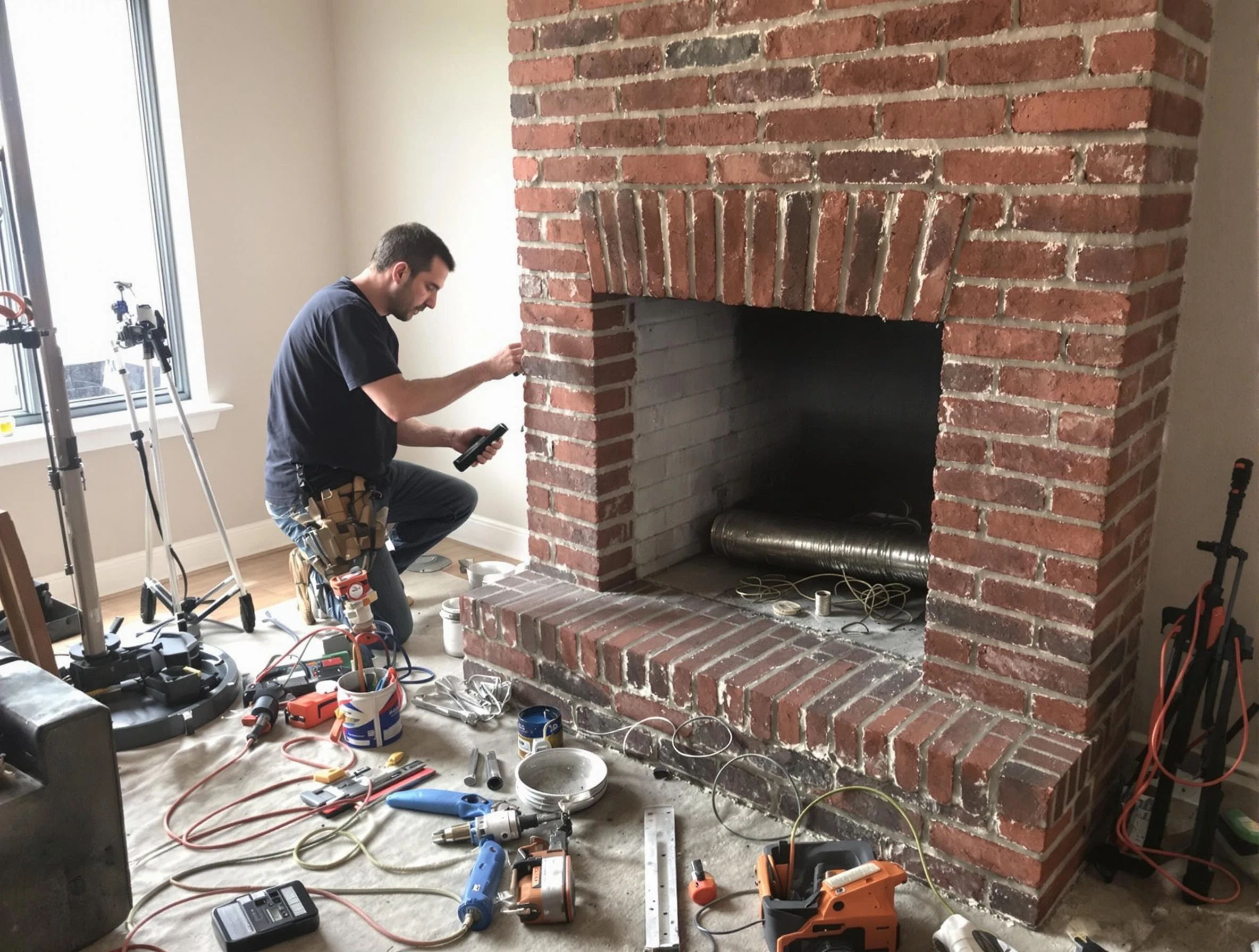 Bridgewater Chimney Sweep specialist finalizing chimney liner service in Bridgewater, MA