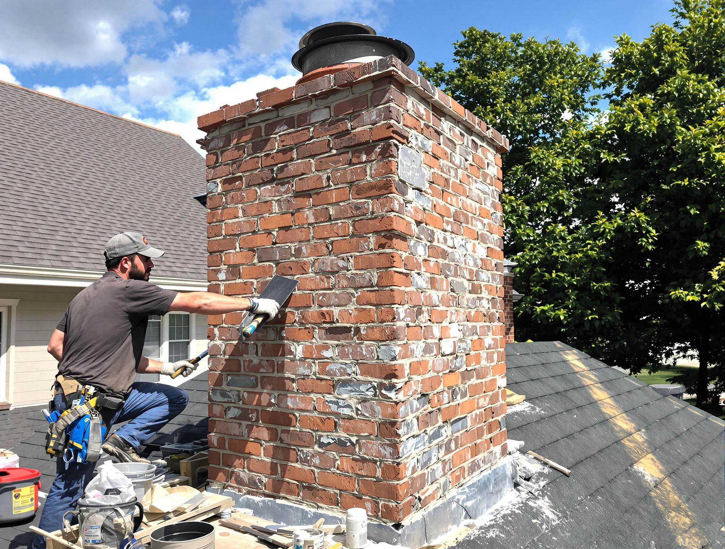 Completed chimney rebuild by Bridgewater Chimney Sweep in Bridgewater, MA