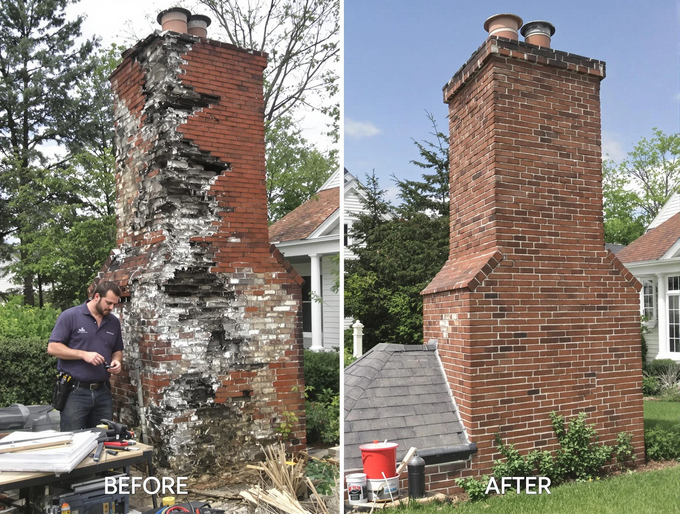 Bridgewater Chimney Sweep performing a full chimney restoration in Bridgewater, MA