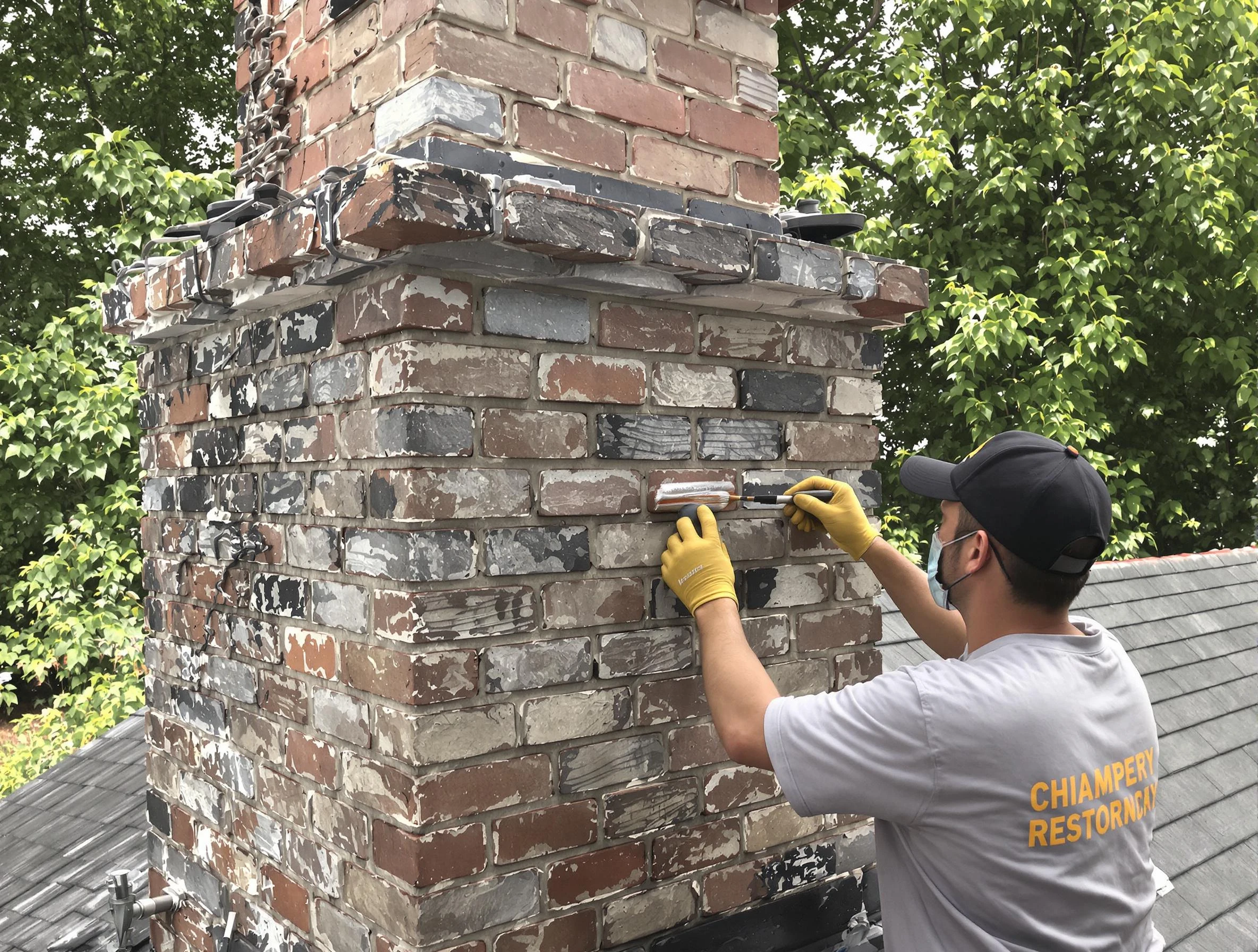 In-progress chimney restoration by Bridgewater Chimney Sweep in Bridgewater, MA
