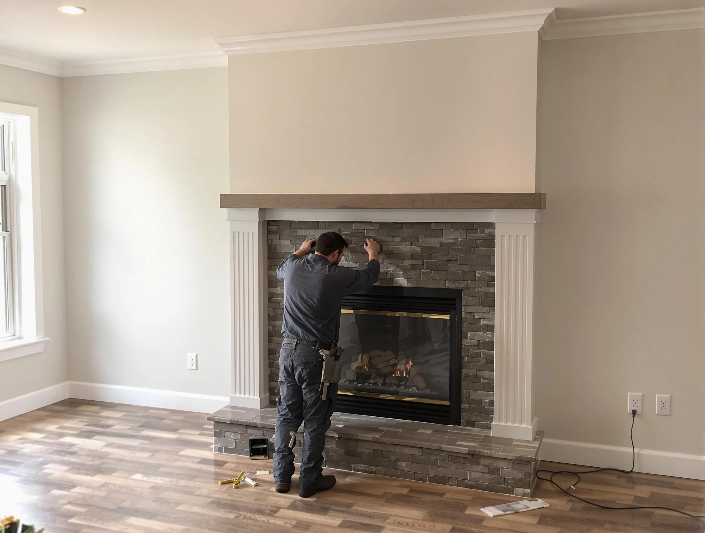 Bridgewater Chimney Sweep finishing a custom fireplace install in Bridgewater, MA